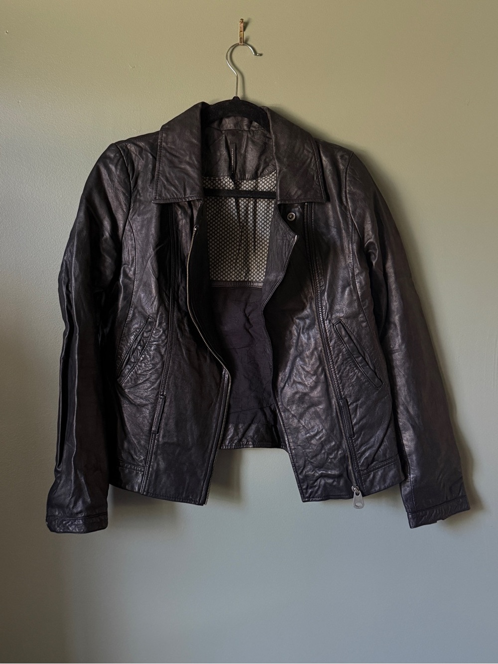 Vintage Naf Naf French Leather Moto Jacket - Size 36